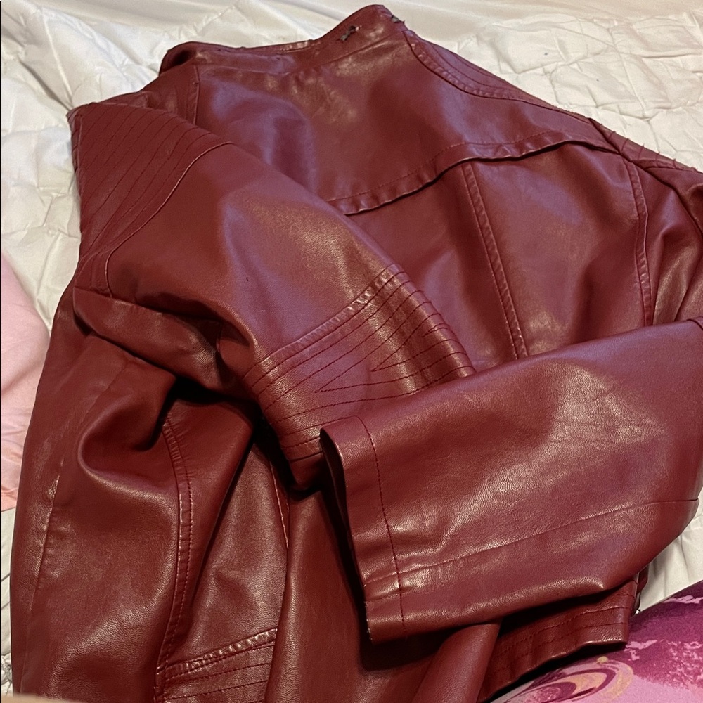 Elegant Maroon Leather Jacket for Women